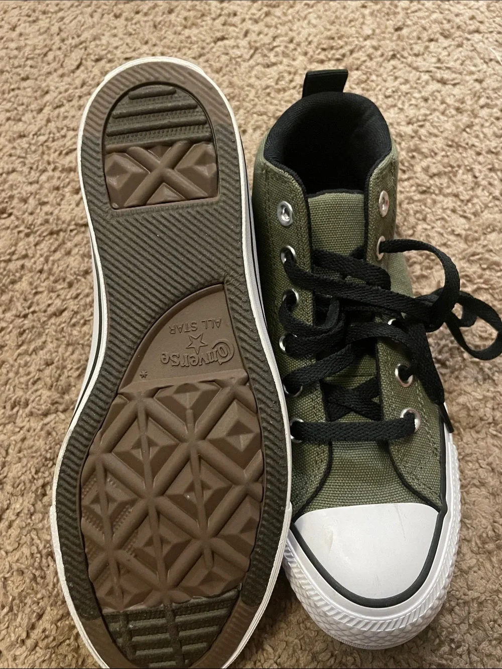New Converse High Top Sneakers in Olive Green with Black Accents